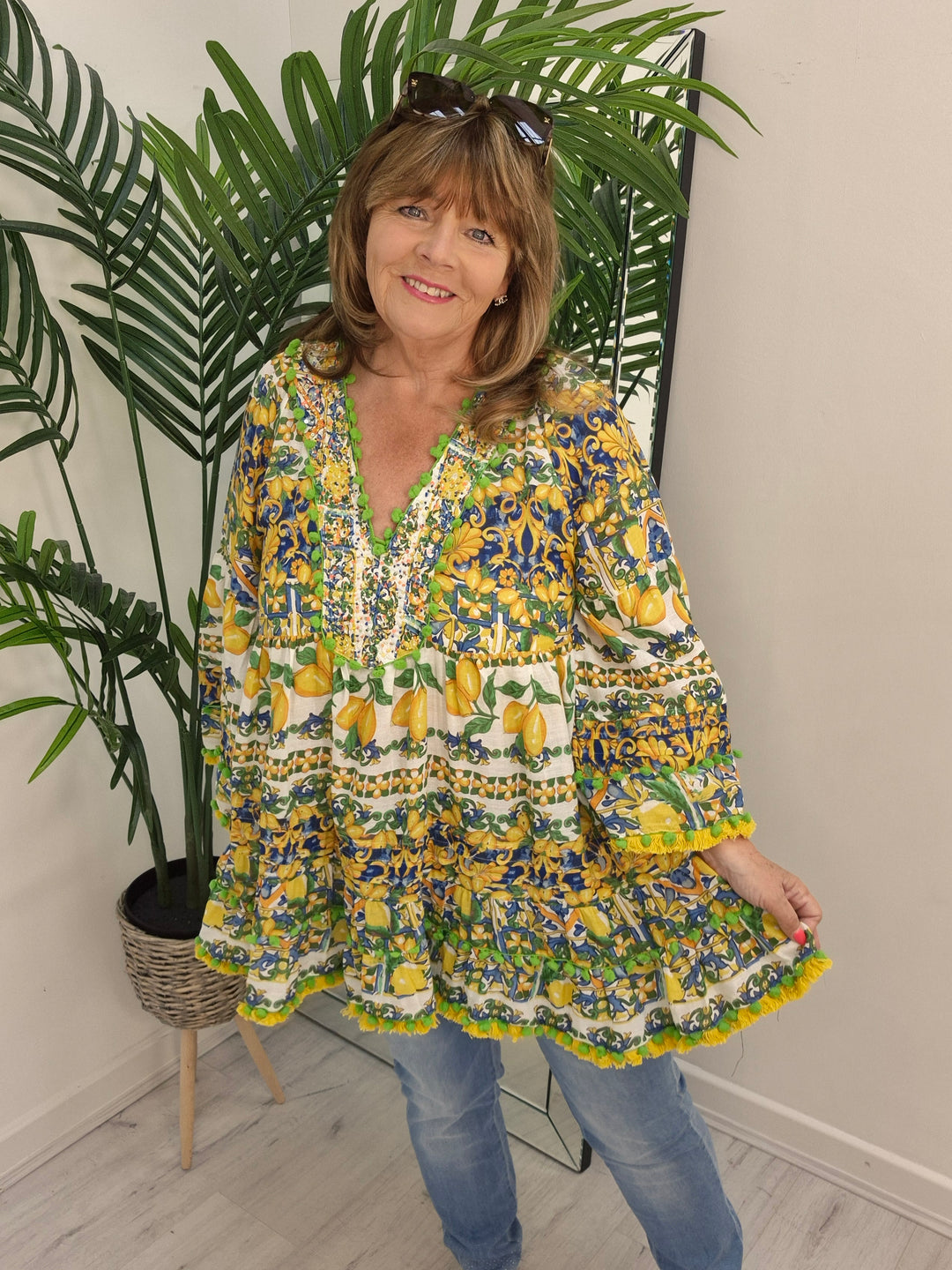 Santorini Beaded Tunic Top - Lemon & Lime