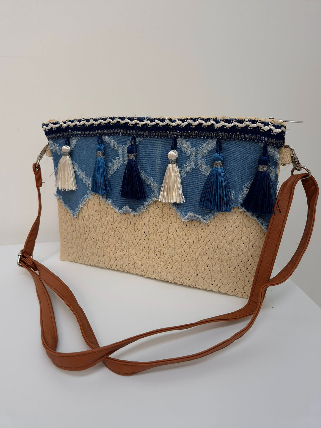 Boho Denim & Tassels Clutch Bag - Denim