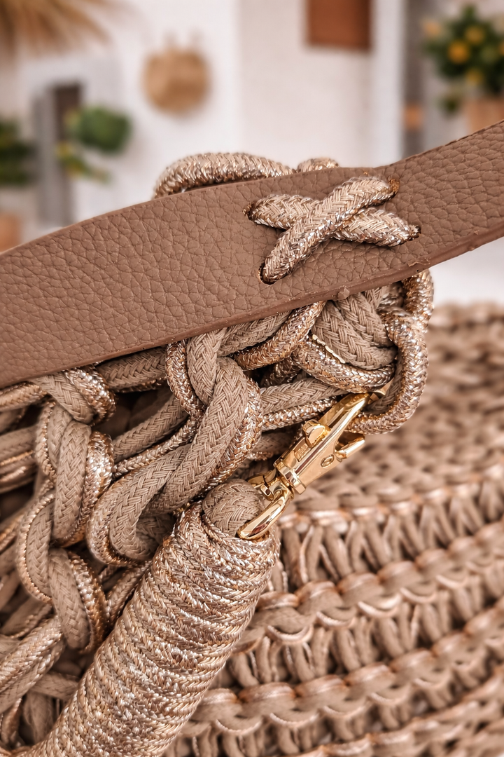 Marbella Gold Metallic Rope Bag - Natural/Gold