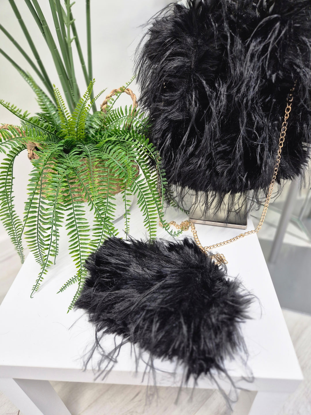 Oslo Faux Fur Shaggy Fingerless Gloves/Cuffs - Jet Black