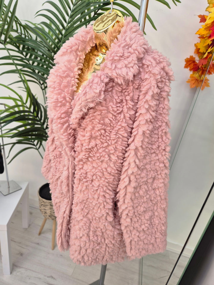 Teddy Bear Shaggy Coat - Candy Pink (One Size, fits Size 12 up to Size 16)