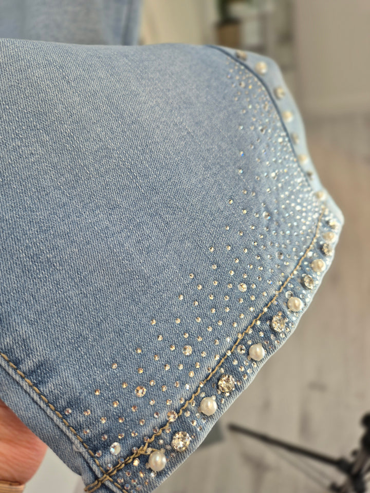Crystal & Pearl Pedal Pusher Shorts - Stonewashed (choose your Size)