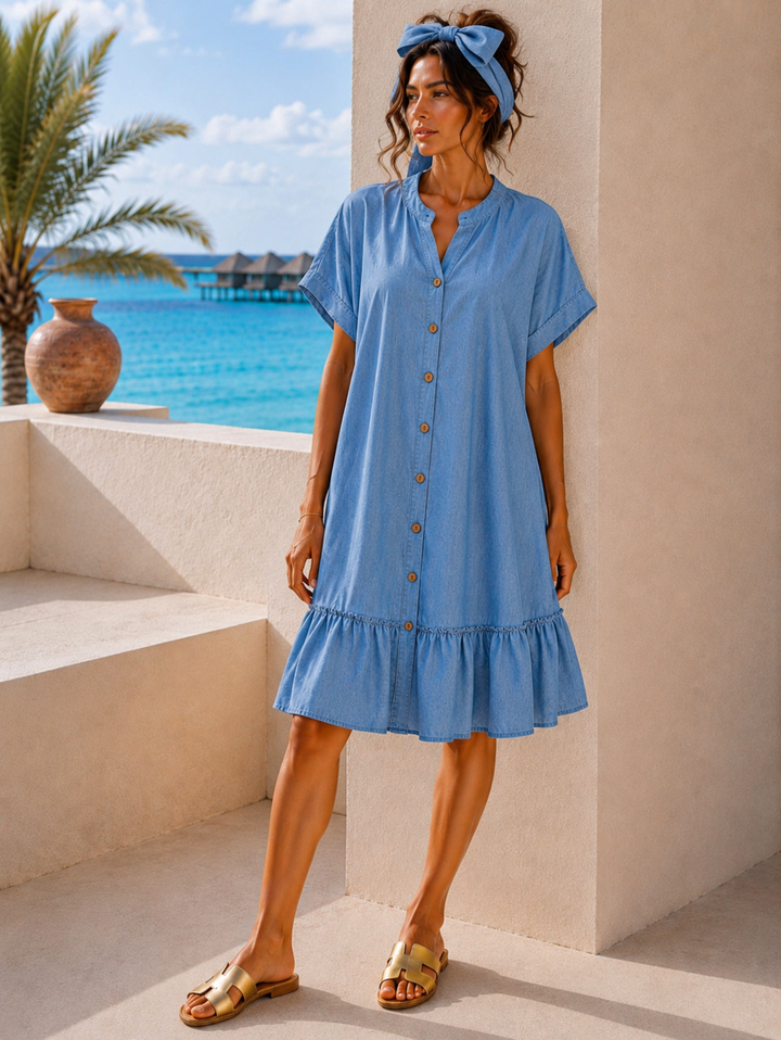 Demi Chambray Denim Shirt Dress - Stonewashed Mid Wash (One Size, fits from Size 10 up to Size 16/18)