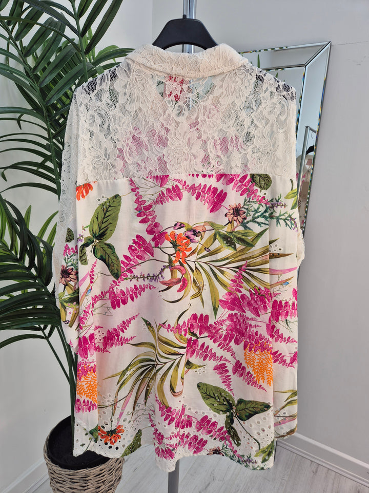 Zeta Otto Floral Lace Blouse - Blue (One Size/Curvy - fits from Size 16 up to Size 20) - (choose your Colour)