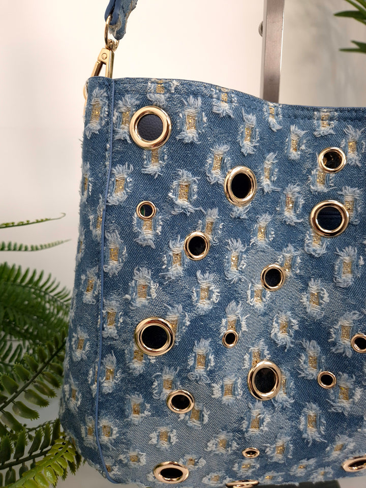 Darcie Denim Bag (Bag within a Bag) - Stonewashed/Gold Metallic