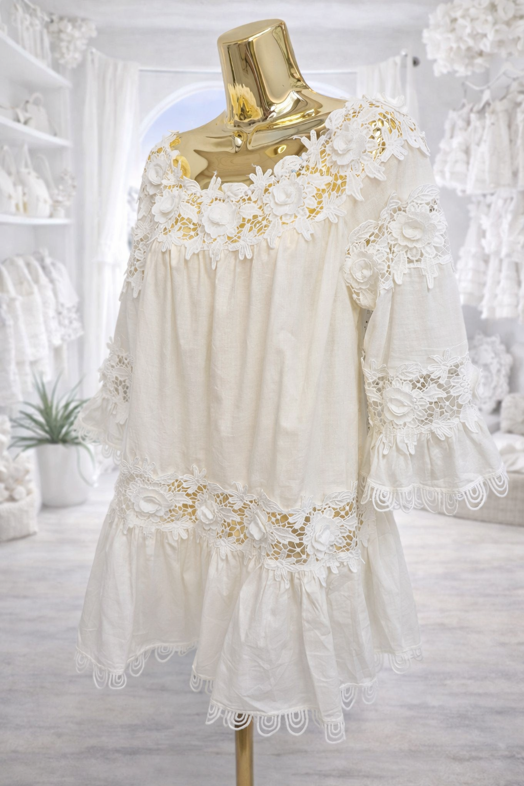 St Lucia Bardot Beach Dress/Top - White (One Size - fitting up to Size 16)