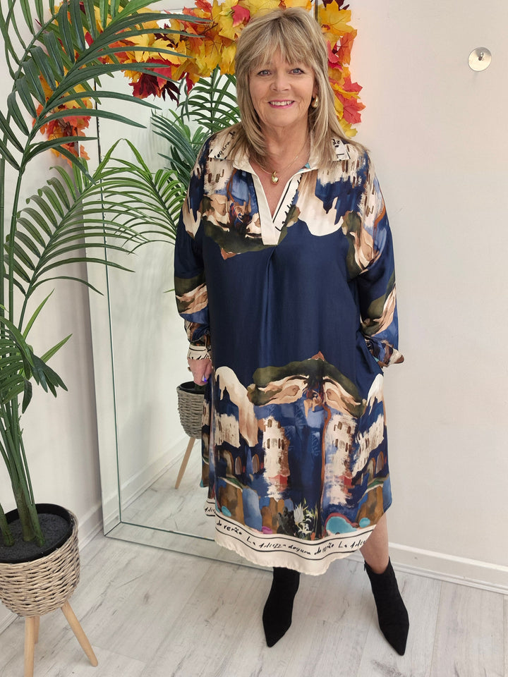 Amalfi Silk Dress - Navy - (One Size - fitting from Size 14 to Size 20)