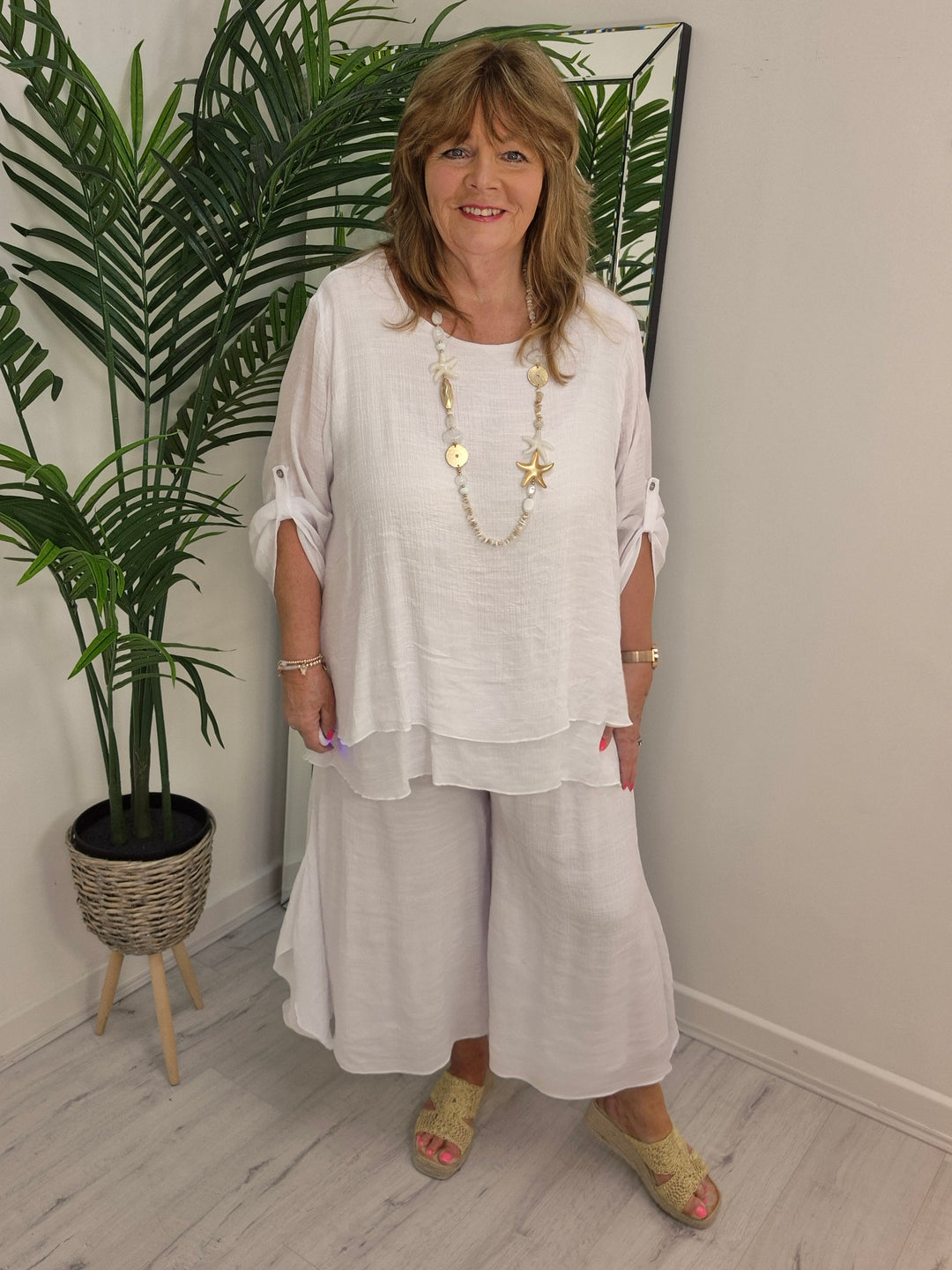 Sicily Two Piece Co-ord Set (3/4 Length Pants) - White