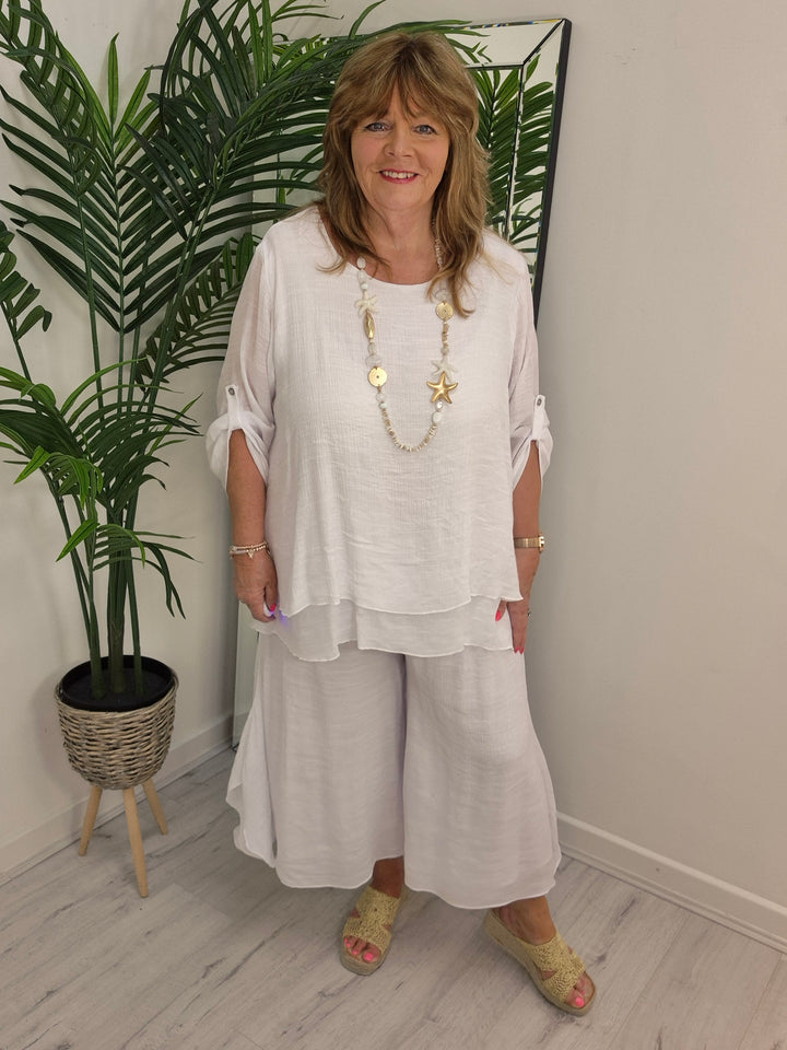 Sicily Two Piece Co-ord Set (3/4 Length Pants) - White