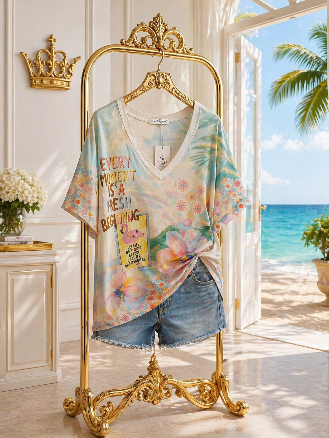 Carla Shimmer Oversized Top - Every Moment is a Fresh Beginning with Gold Foil (One Size/Curvy fitting from Size 14/16 up to Size 20/22)