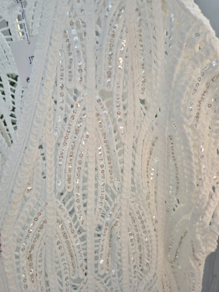 Marbella Sparkly Crochet Cardigan - Brilliant White (Oversized - fitting from Size 14/16 up to Size 20)