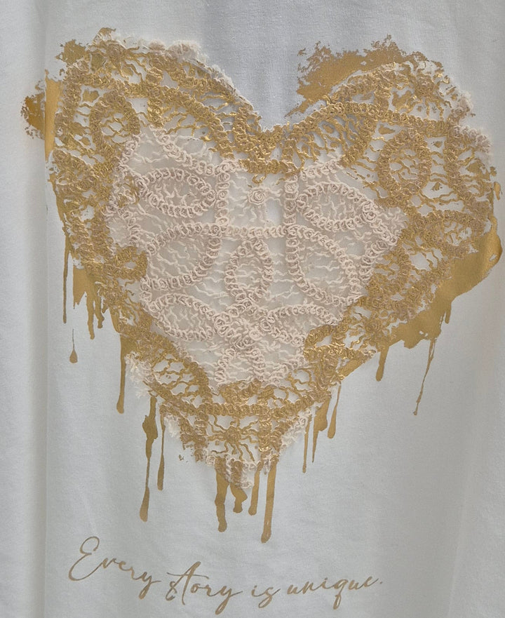 Valencia Hearts Tee - One Size (fits from Size 10 up to Size 16) - White/Gold