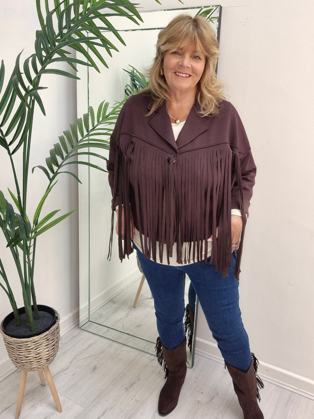 Texas Fringed Jacket  - (One Size fits from Size 12/14 to Size 18) - Chocolate