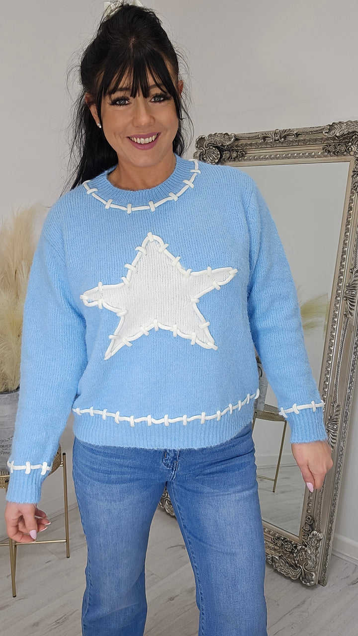Star Stitched Jumper - Blue