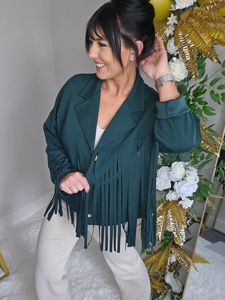 Texas Fringed Jacket  - (One Size fits from Size 12/14 to Size 18) - Peacock