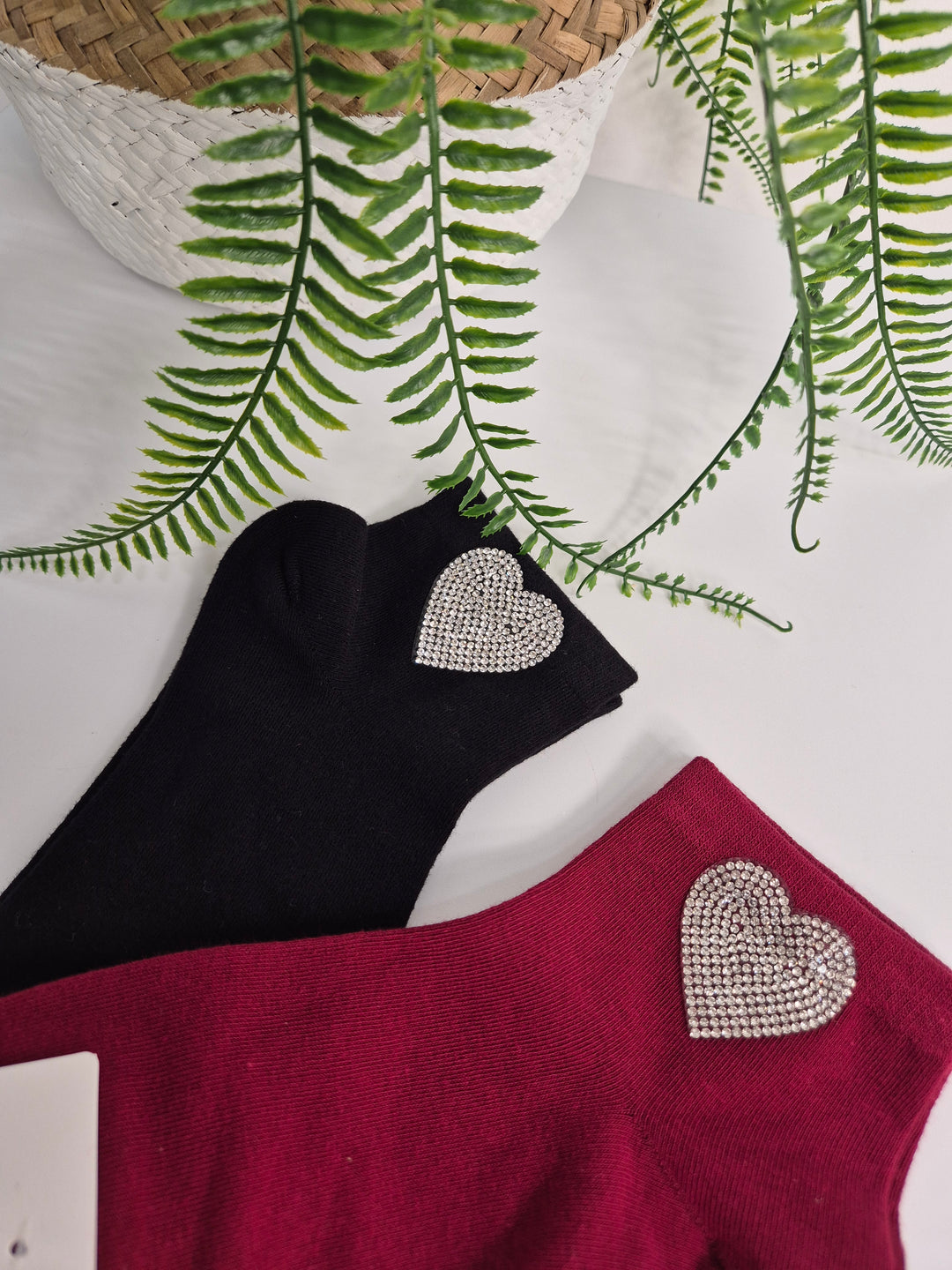 Diamante Heart Soft Socks - (choose from Black or Wine)