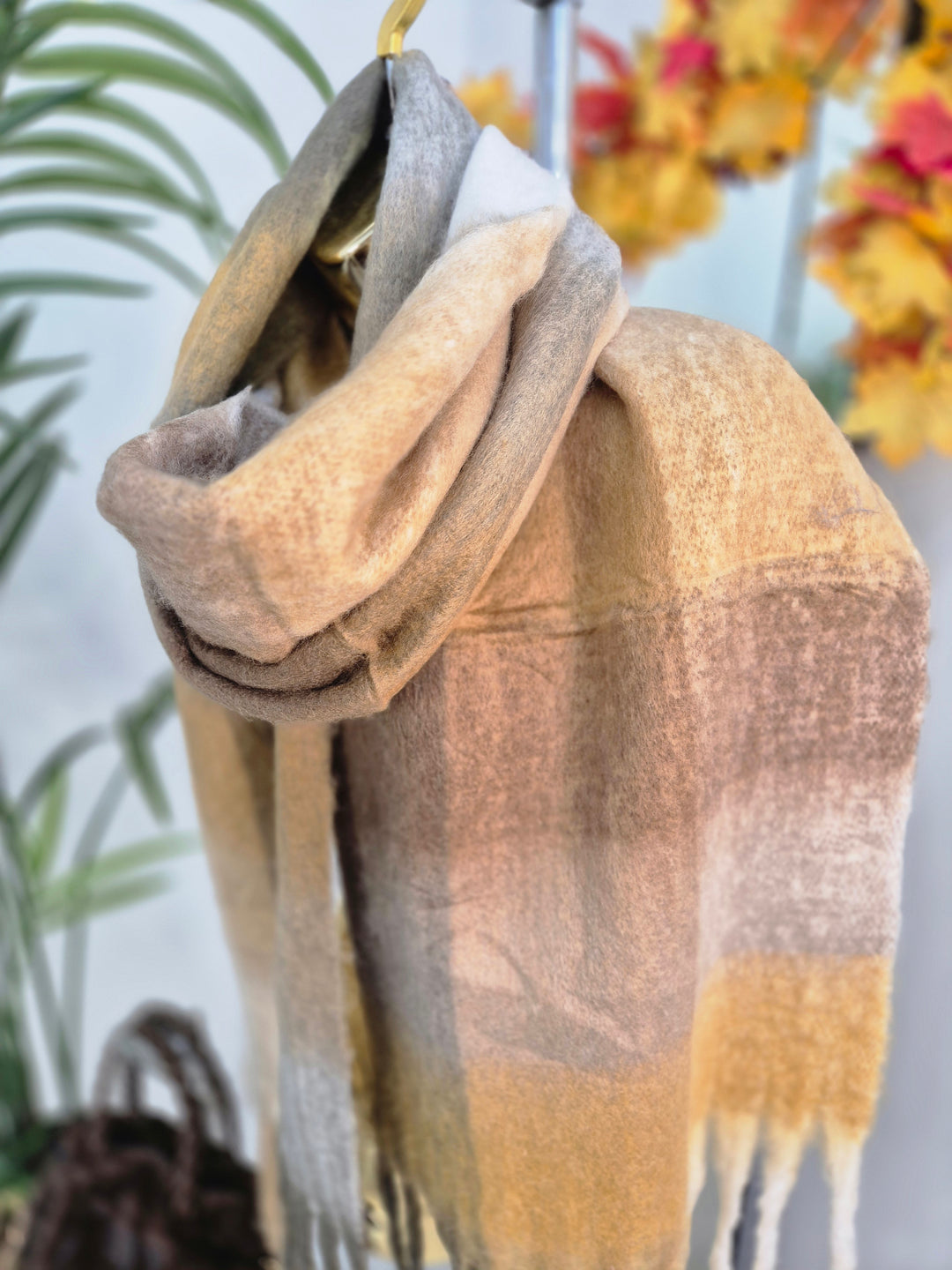 Checked Scarf with Fringing - Chocolate Multi