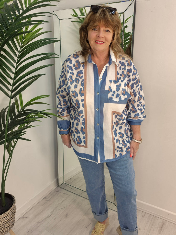 Lizzie Leopard Shirt - Blue (Oversized)