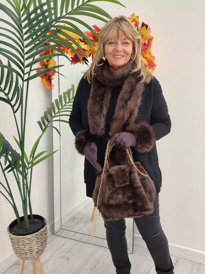 Oslo Faux Fur Long Scarf - Chocolate