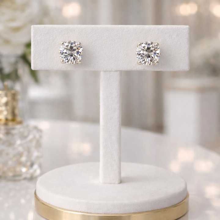 Crystal Solitaire Stud Earrings - Gold Tone (Pierced)