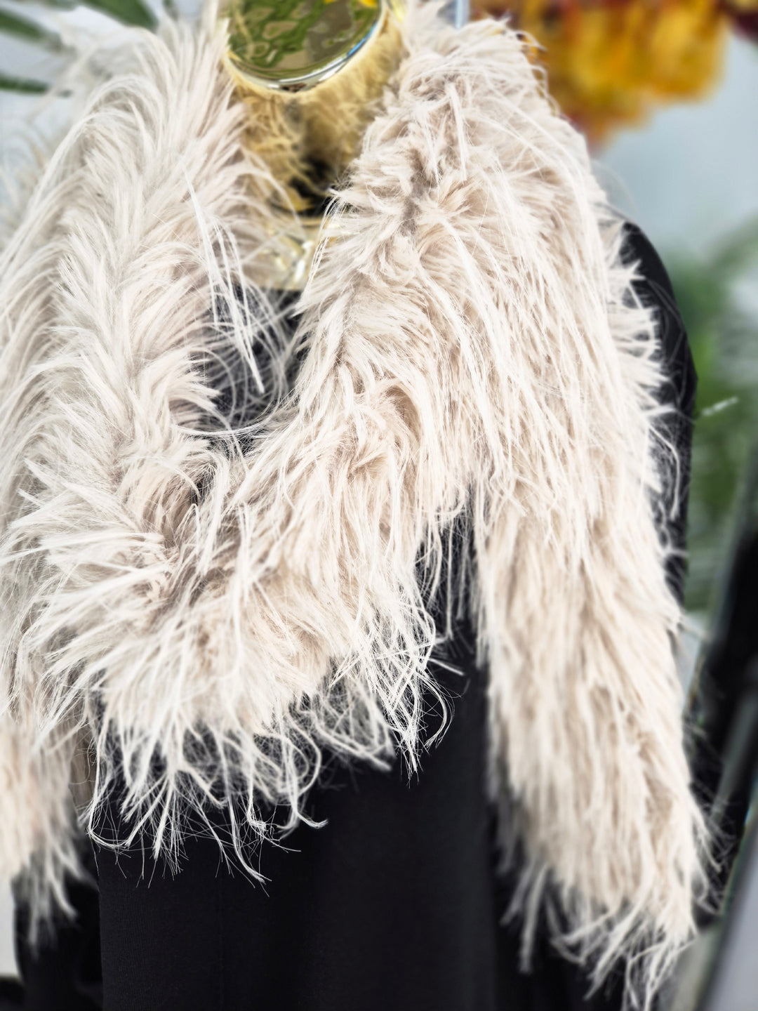 Oslo Faux Fur Shaggy Long Scarf - Cream