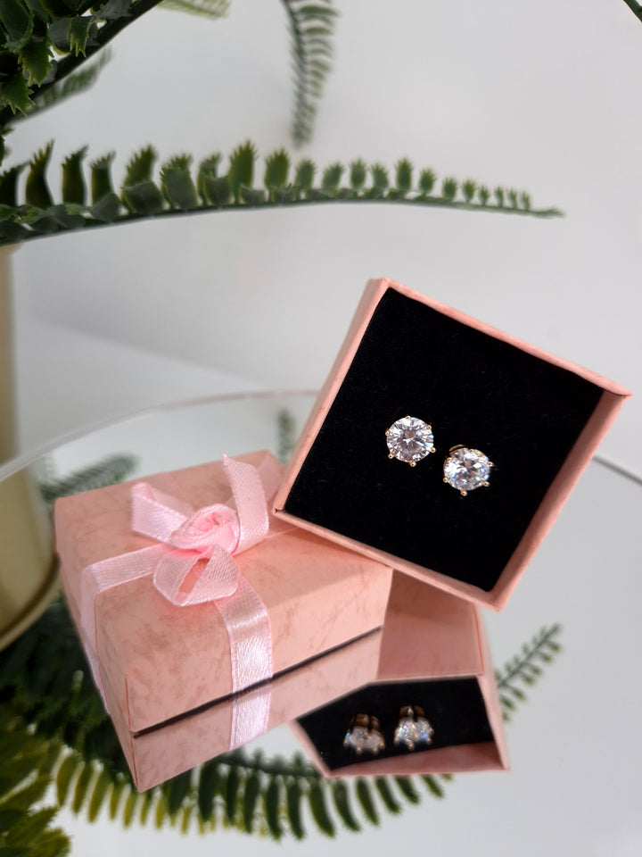 Crystal Stud Earrings - Gold Tone (Pierced)