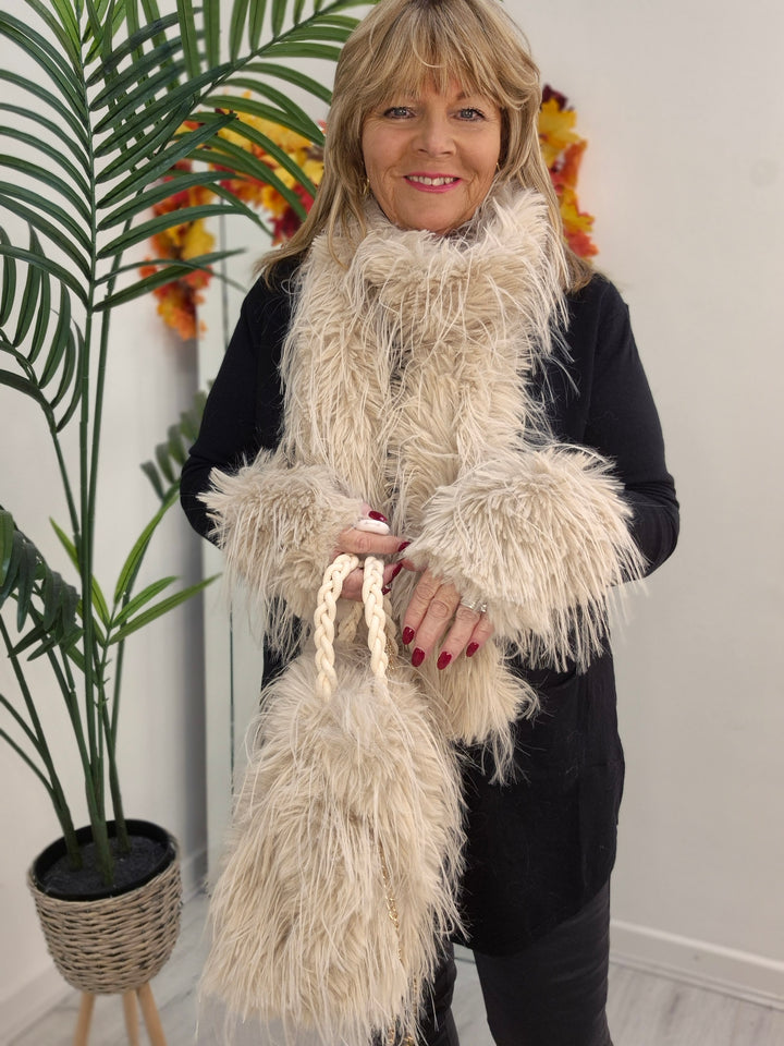 Oslo Faux Fur Shaggy Long Scarf - Cream