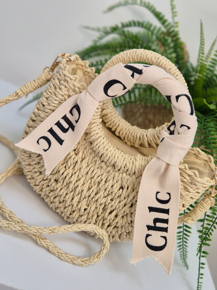 Chic Woven Raffia Bag with Dual Handles - Natural