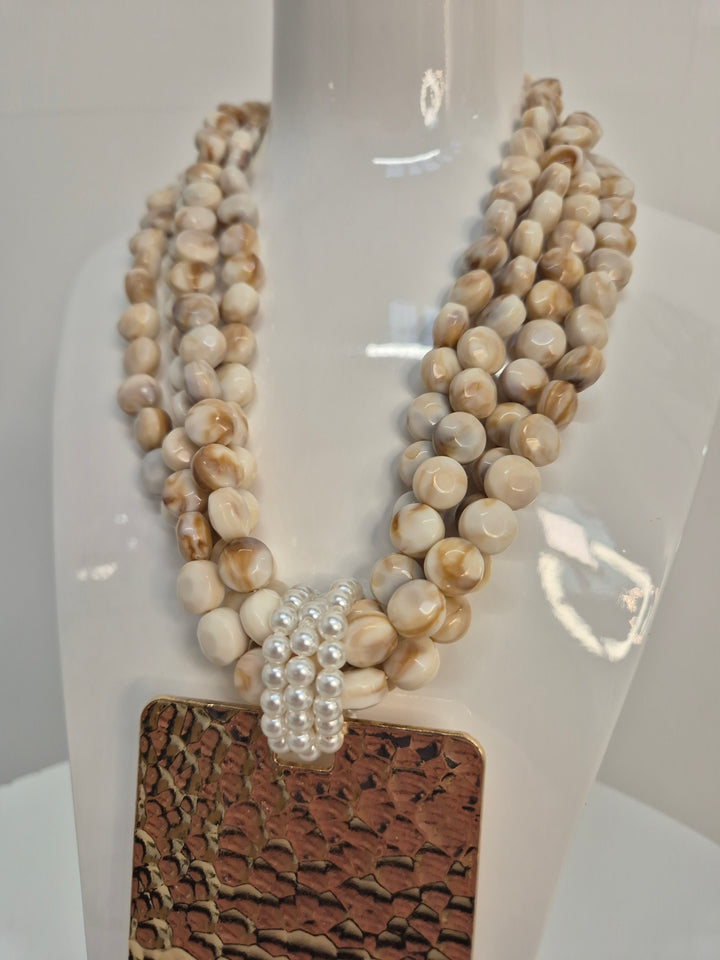 Ibiza Statement Beaded Necklace (4 Strands) - Gold Tone