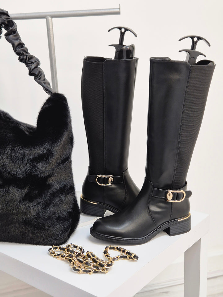 Boston Riding Boots with Elasticated Stretchy Back - Black