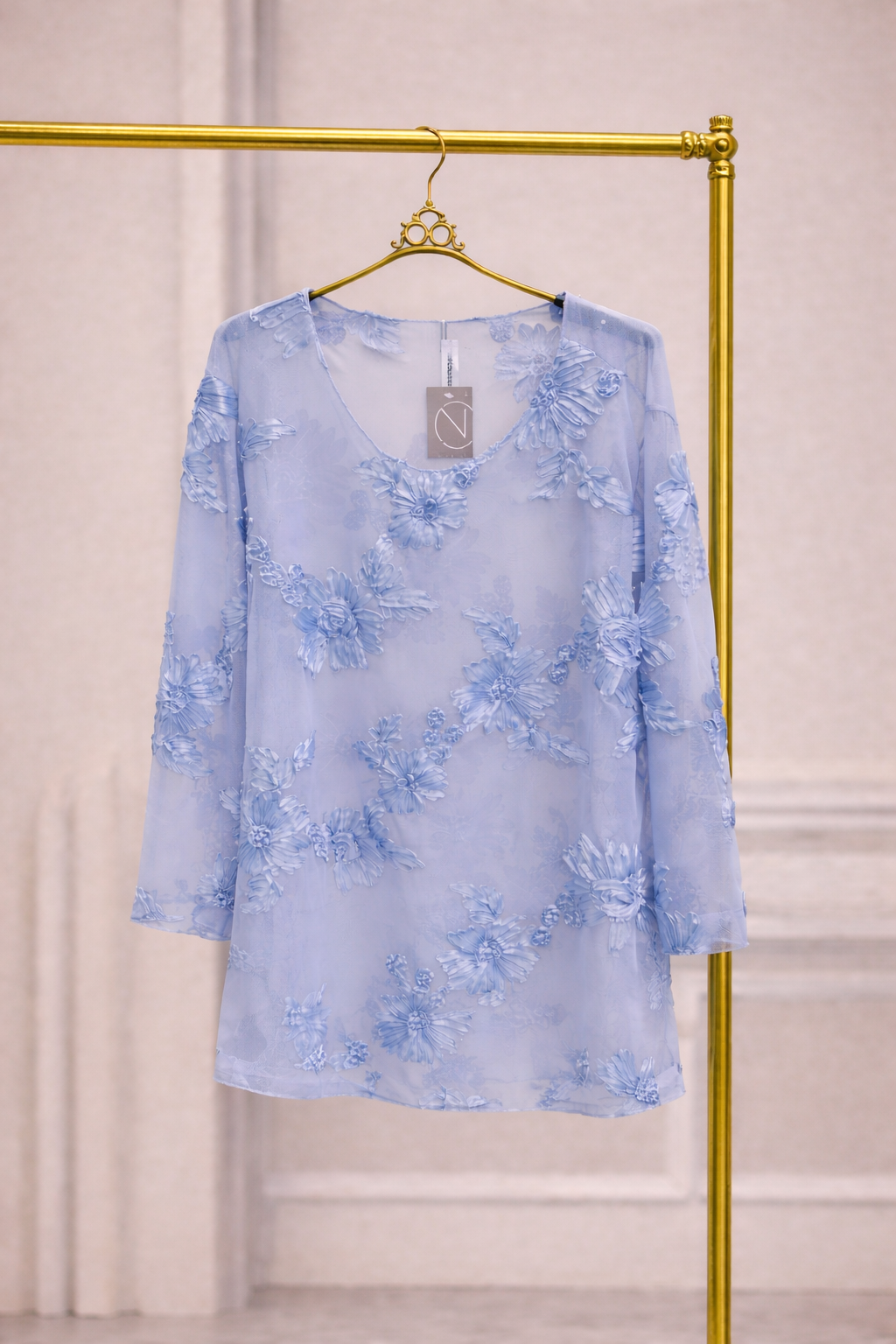 Embossed Mesh Top - Powder Blue - (Curvy - fits from Size 16/18 up to Size 20/22)