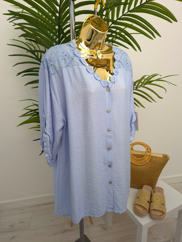 Belinda Broderie Anglaise Top - (choose your Colour) (Curvy)