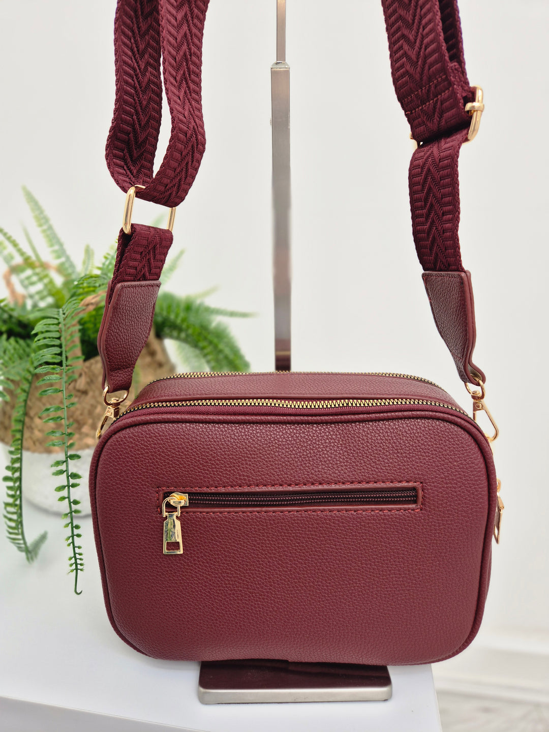 Diamond Quilted Bag - Wine (Gold Tone)