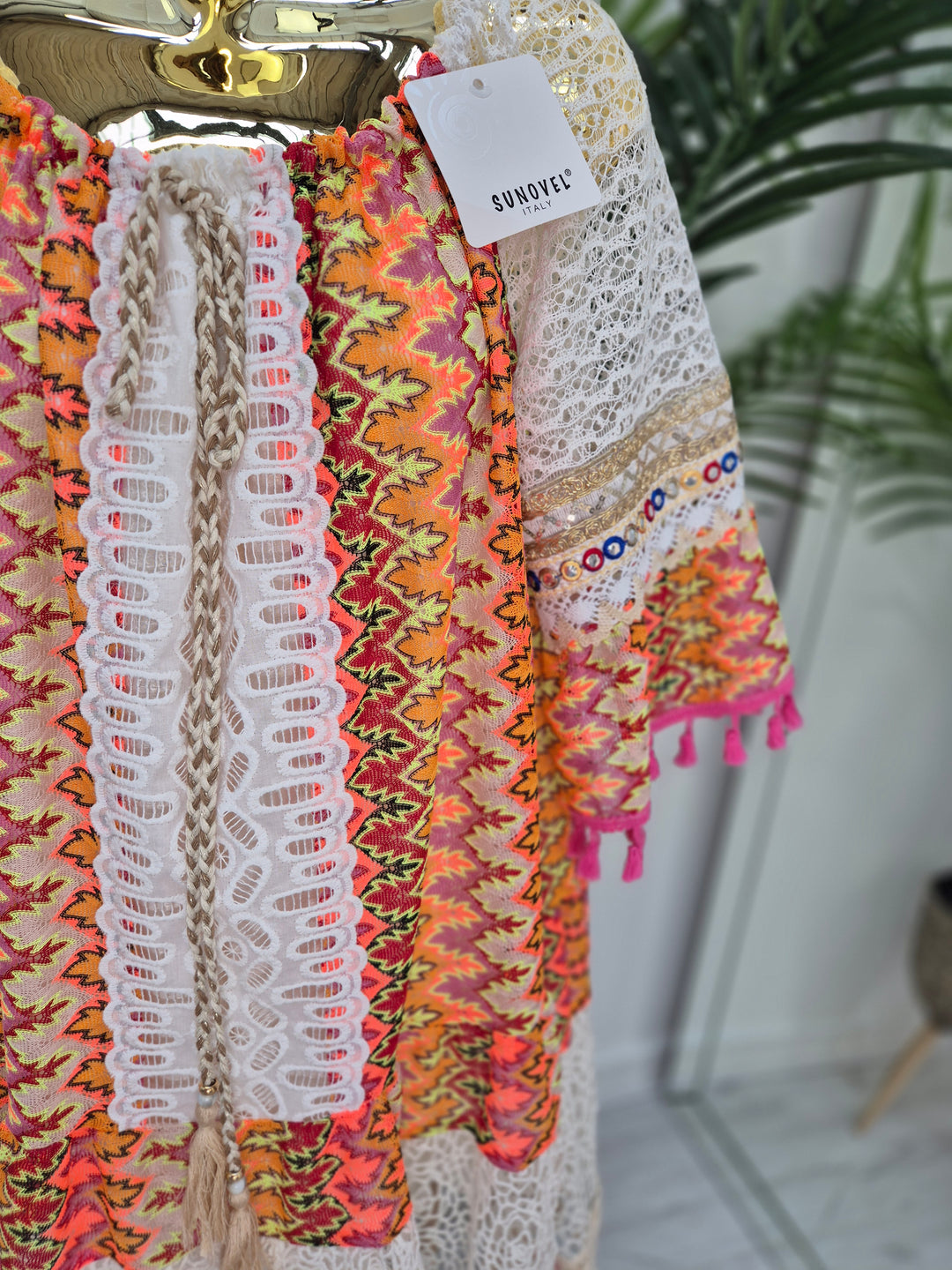Trinidad Bardot Kaftan/Beach Dress - White/Multi (Oversized)