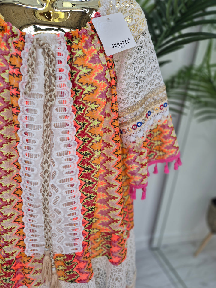 Trinidad Bardot Kaftan/Beach Dress - White/Multi (Oversized)