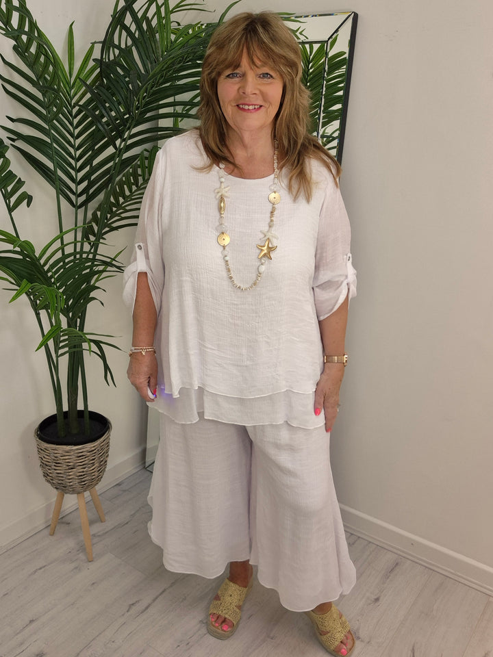 Sicily Two Piece Co-ord Set (3/4 Length Pants) - White