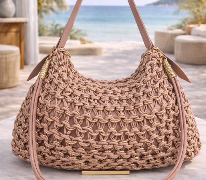 Marbella Gold Metallic Rope Bag - Pink/Gold
