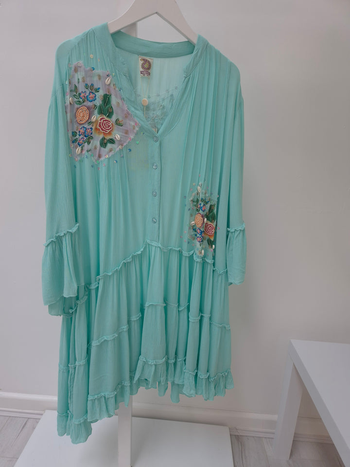 Boho Dress with Seashells - Green
