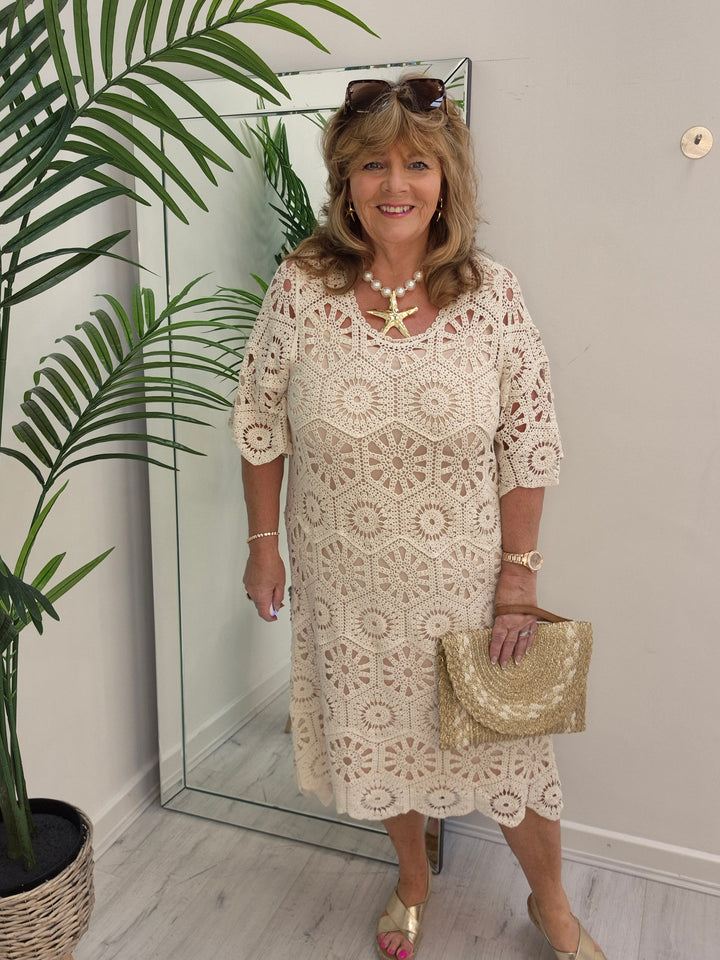 Amy Crochet Midi Dress - (choose your Colour) - (Loose Fit)
