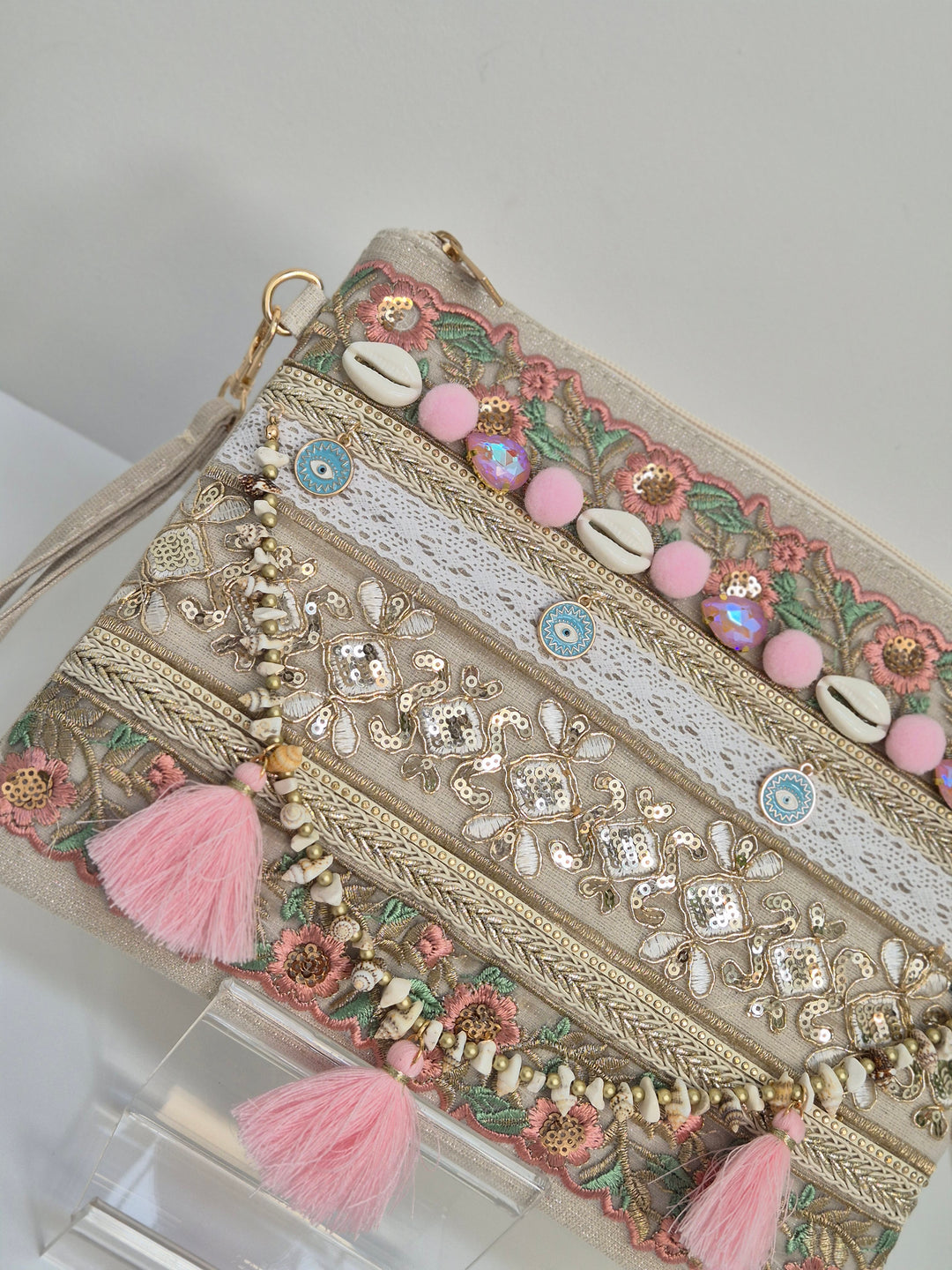 Maldives Wristlet Clutch Bag - Pink/Gold