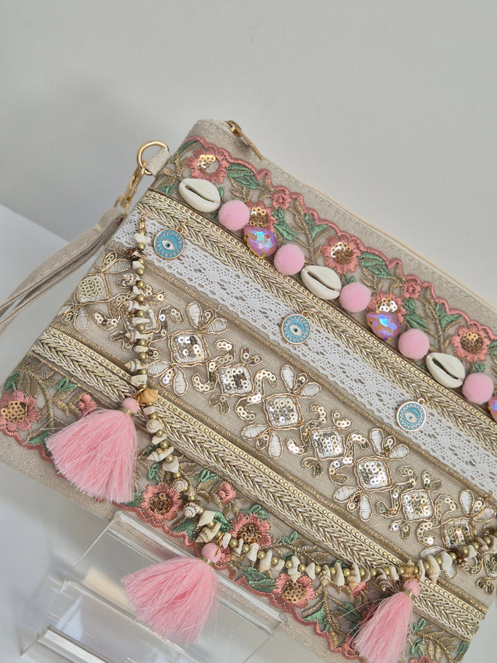 Maldives Wristlet Clutch Bag - Pink/Gold