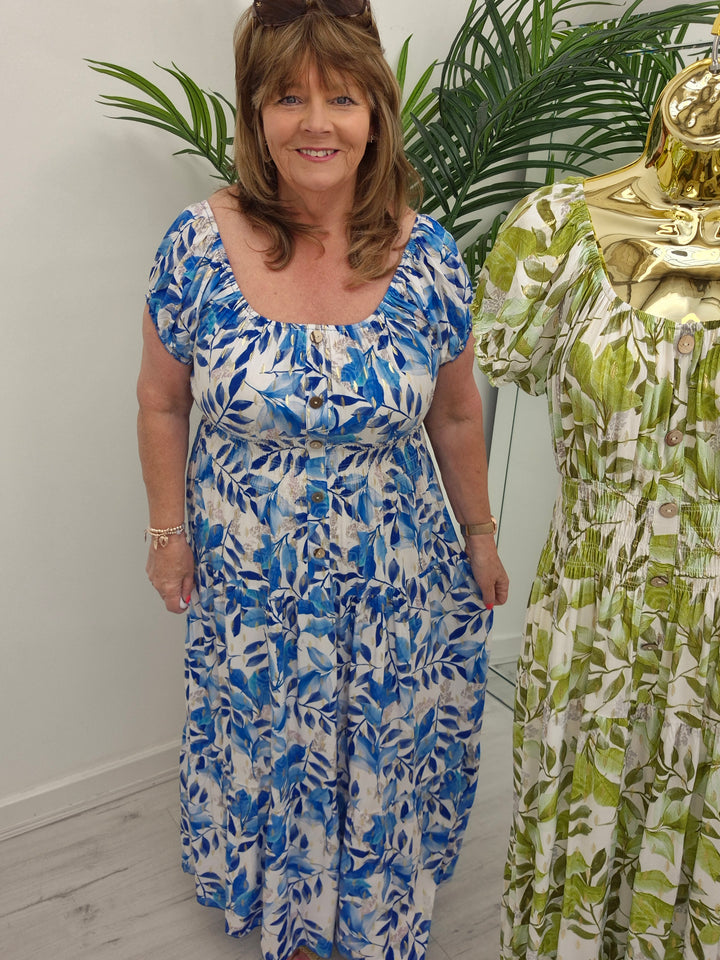 Sicily Magic Bardot Dress with Metallic Gold Foil - (choose your Colour) - One Size/Curvy