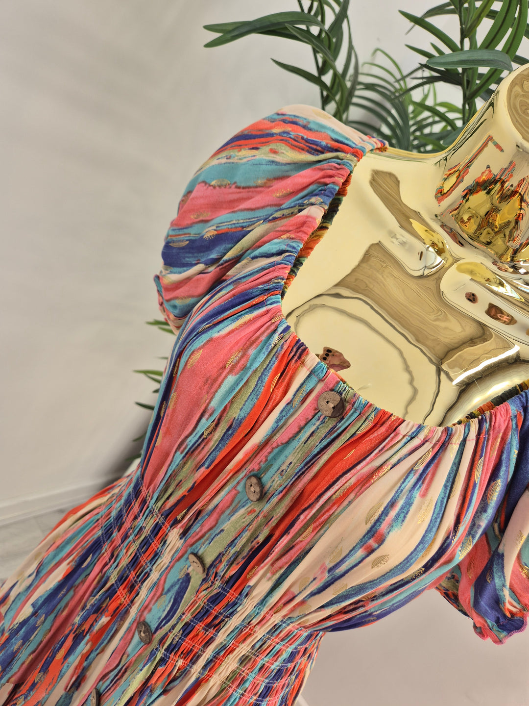 Malaga Midi Dress - Pink/Blue/Gold - (One Size/Curvy, fitting from Size 10 to Size 16/Small 18)