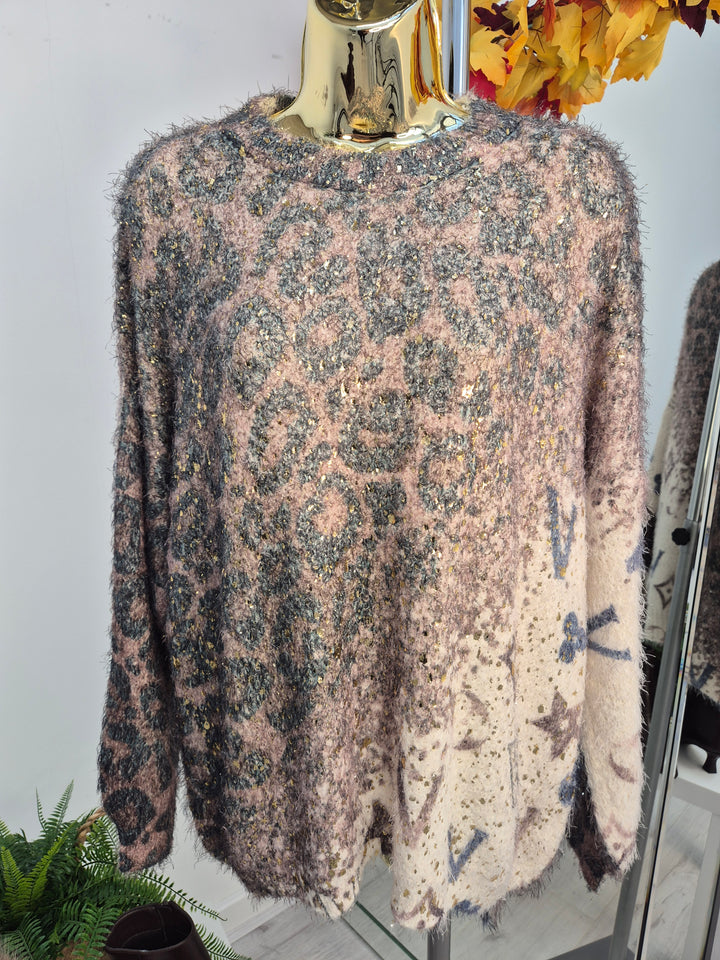Louisa Gold Foil Jumper - Chocolate (One Size, fits Size 10 up to Size 16/18)