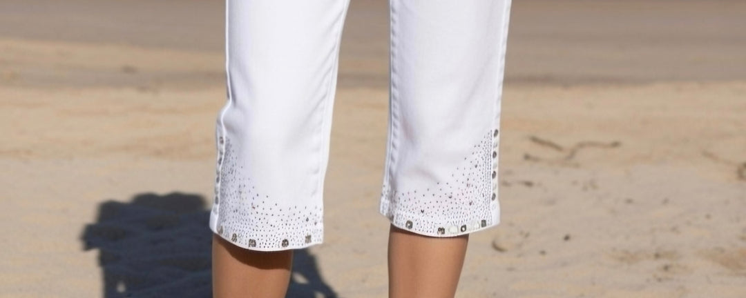 Crystal & Pearl Pedal Long Shorts - White (Size 10)