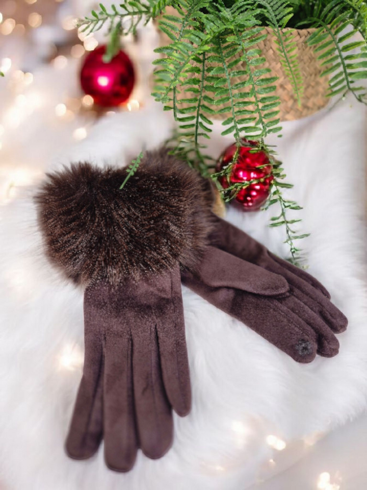 Oslo Gloves with Faux Fur - Chocolate