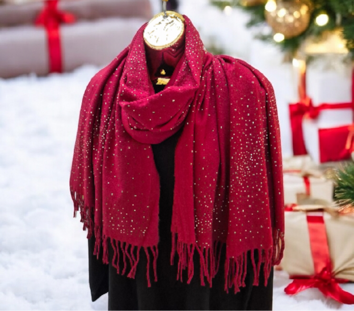 Sparkly Oversized Fringed Scarf - Wine