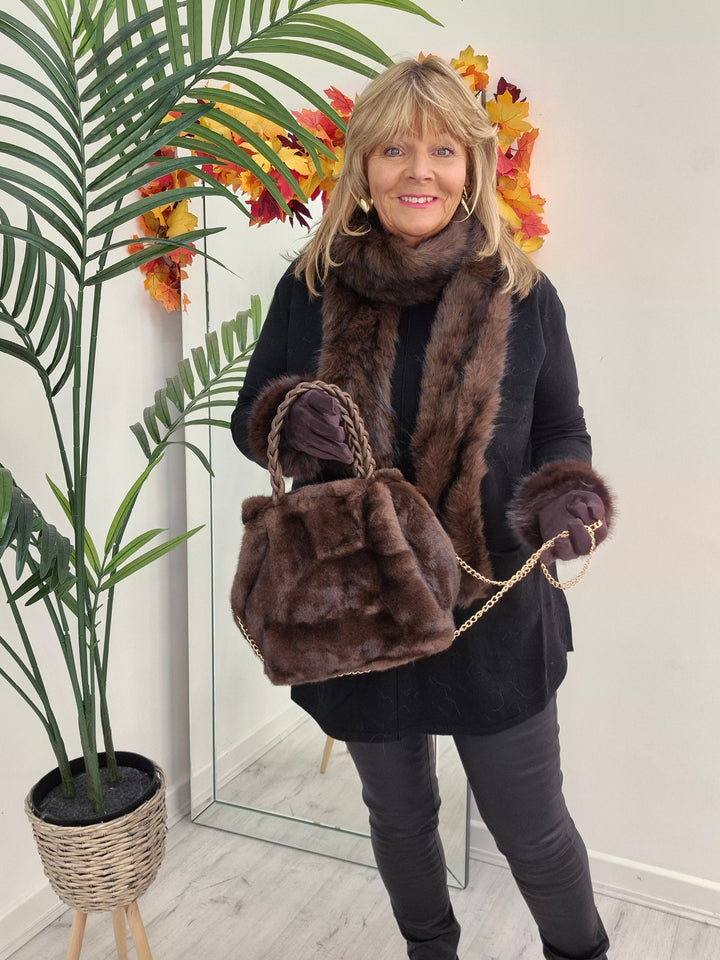 Oslo Faux Fur Long Scarf - Chocolate