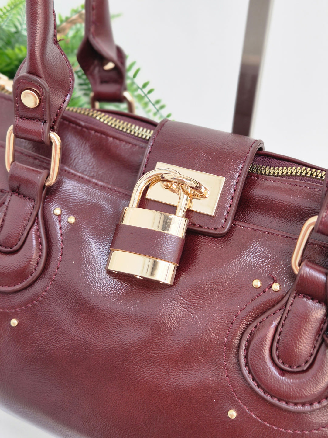 Mia Faux Leather Bag - Wine