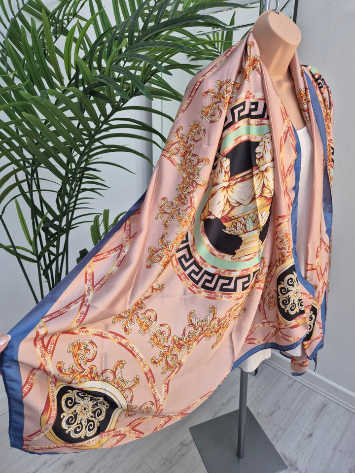 Silk Oversized Scarf/Pashmina - Pink/Gold